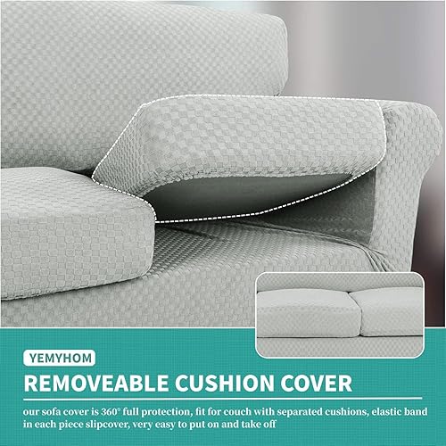 Miniatura 4 de YEMYHOM Juego de 4 fundas a cuadros para sofá de 3 cojines, gruesas y elásticas, protegen de perros y mascotas, para la sala y los muebles