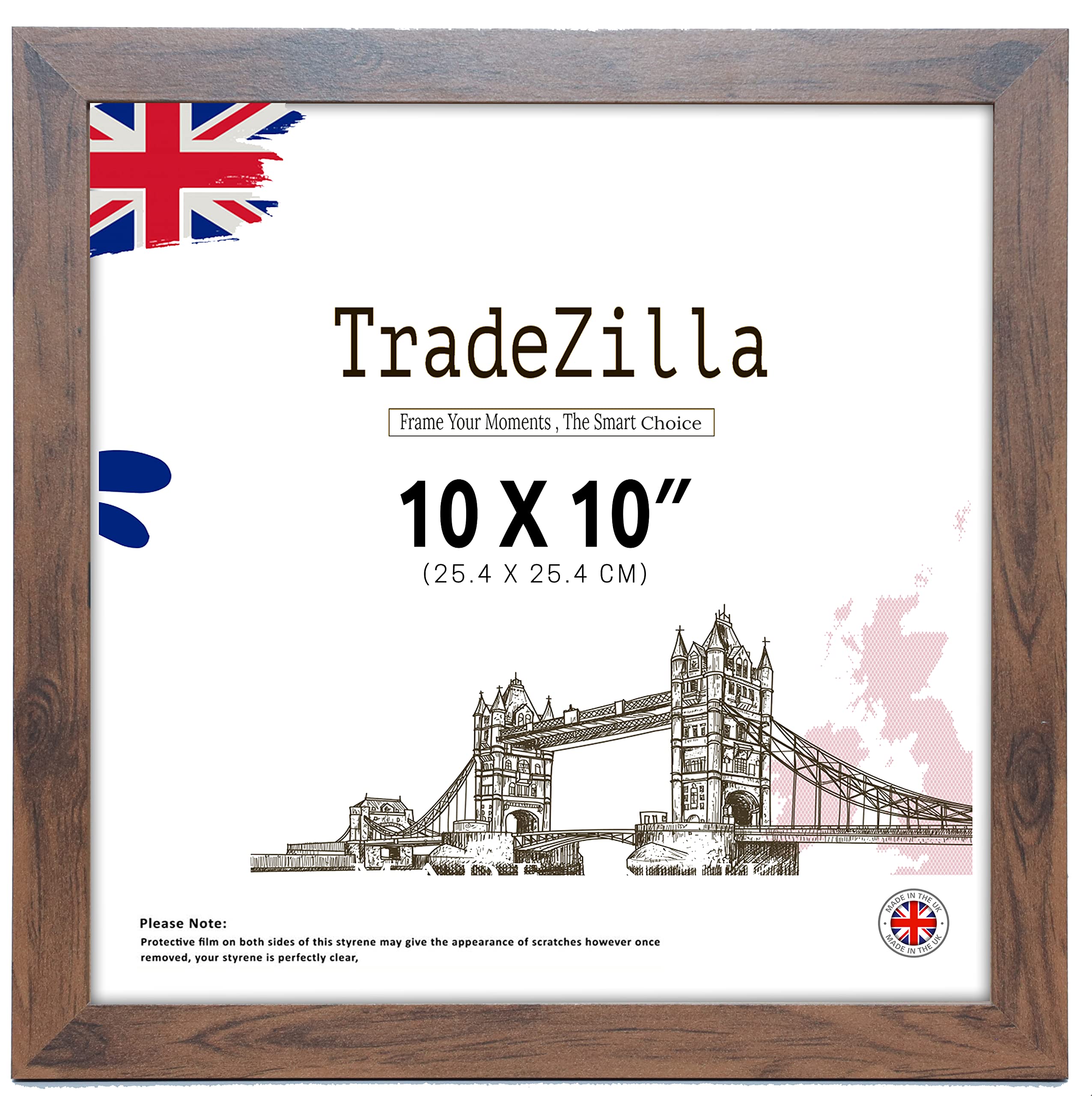 TradeZilla Elegant 10 x 10 inch - Standard Square Poster Frames – Shatterproof Perspex MDF Wood - Wall Hanging Ideal for a Gift, Living Room Home Decor (10" X 10" (25.5 X 25.5 cm), Walnut)