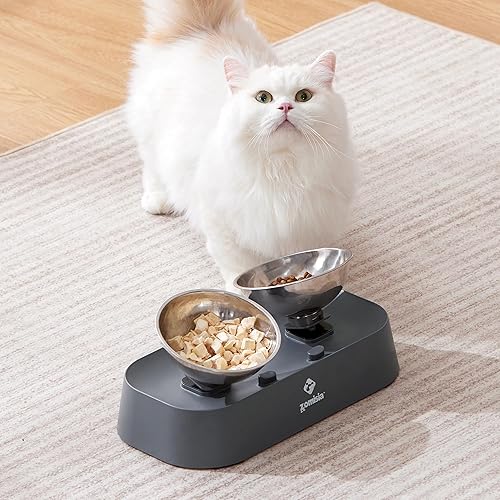 Miniatura 7 de Cuencos elevados de comida y agua para gatos con 3 alturas para gatos de interior, inclinados en 15 en ambos sentidos, base elevada anti vómitos,