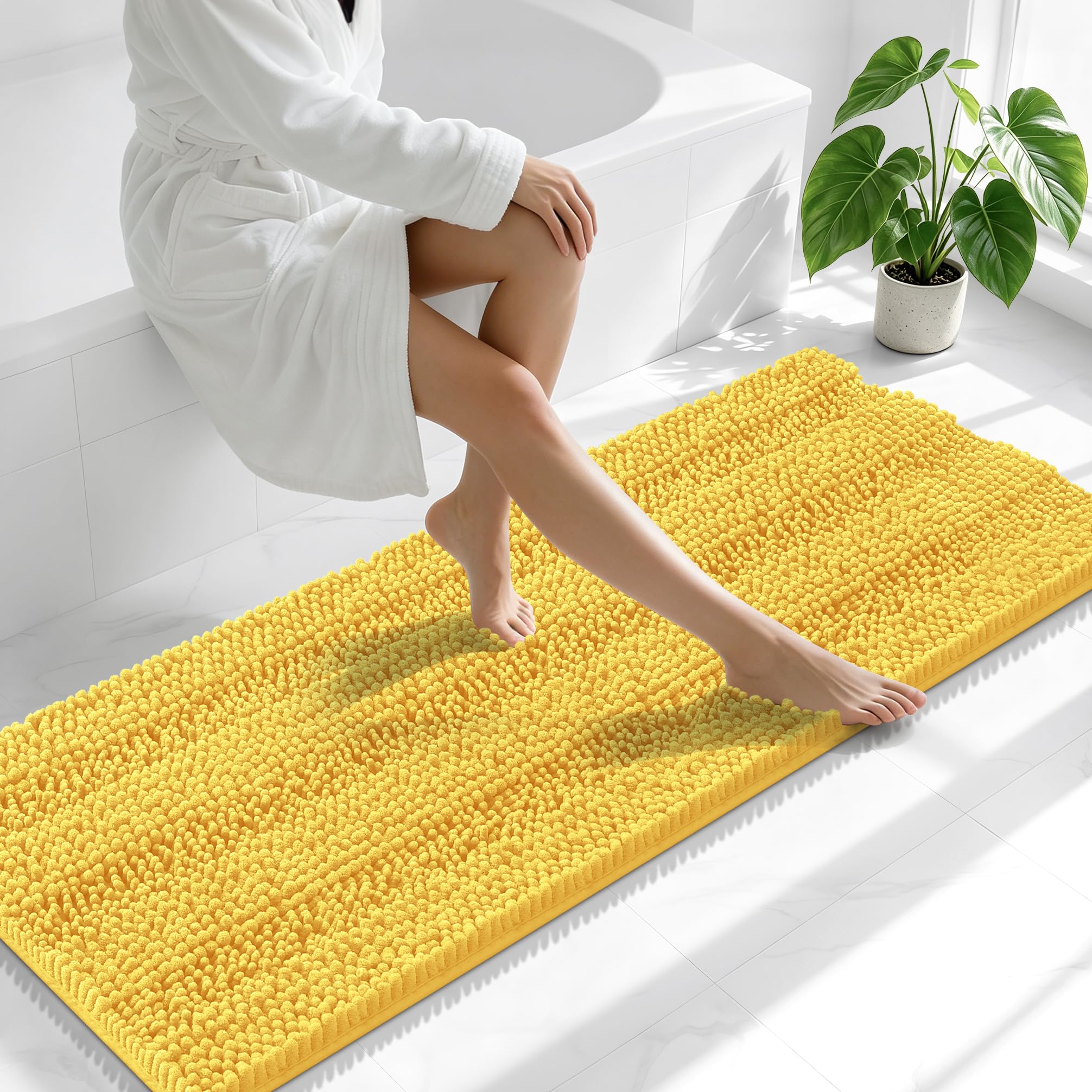 Smiry Thick Chenille Bathroom Runner Rugs 59x20, Absorbent Bath Mat, Yellow