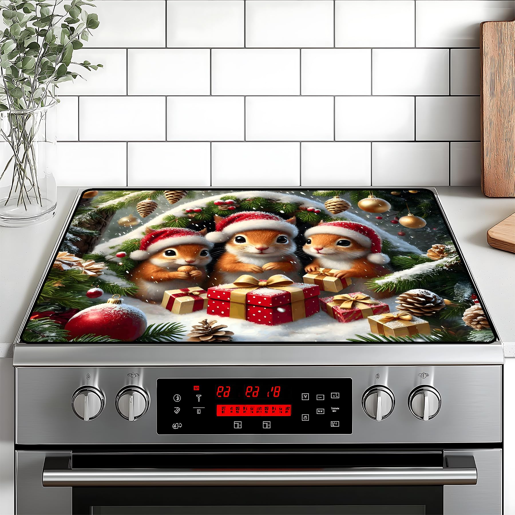 Christmas Stove Top Cover Snowman Stove Top Cover for Home Decoration Kitchen Pad Non-Stick Washable Cooktop Covers Countertop Protector Keep Stove Clean 28"x20" (Three mice)