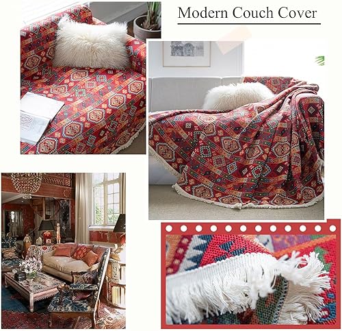 Miniatura 2 de VClife Fundas de sofá bohemias para sofá de 3 a 4 cojines, fundas refrescantes para sofá modular de lino y algodón, aptas para mascotas, para sofá