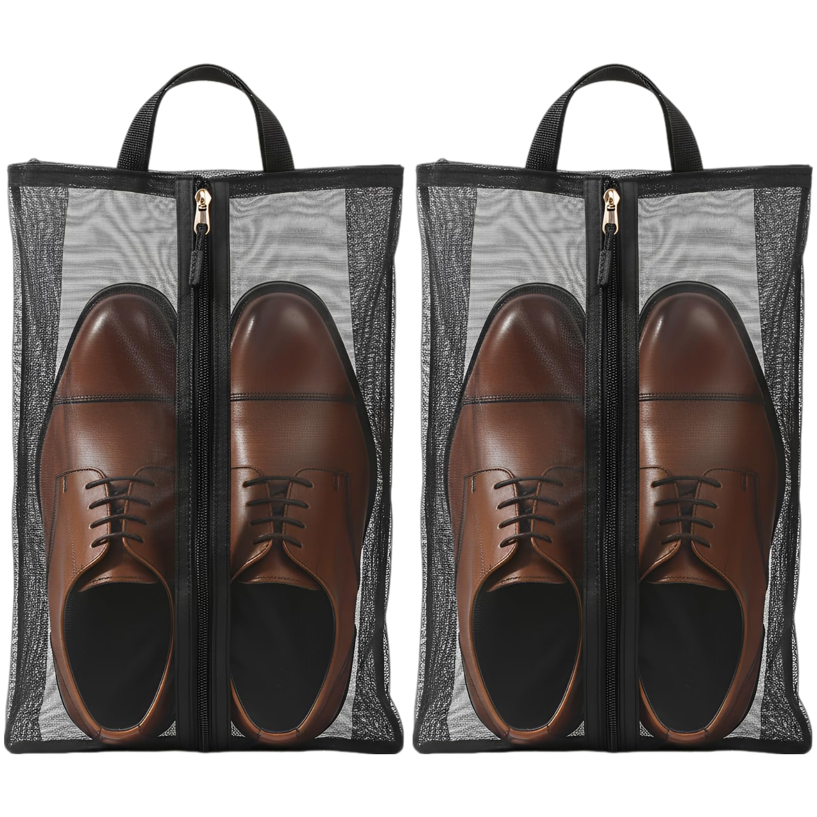 2 STK. Schuhbeutel für Reisen, 40 x 25 cm große Nylon-Schuh-Organizer, tragbar, mit atmungsaktivem Mesh-Design, Unisex Schuh-Aufbewahrungsbeutel, schwarz