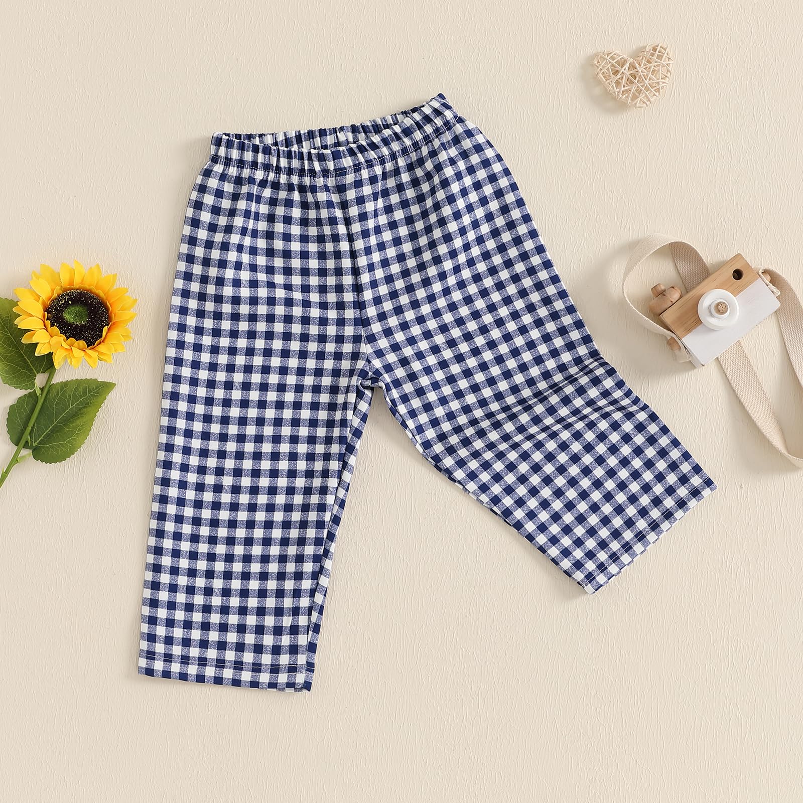 Toddler Baby Boy Girl Gingham Pants Elastic Waist Wide Leg Plaid Print Baggy Pants Infant Loose Checkered Sweatpants Trousers (Navy Blue, 18-24 Months)