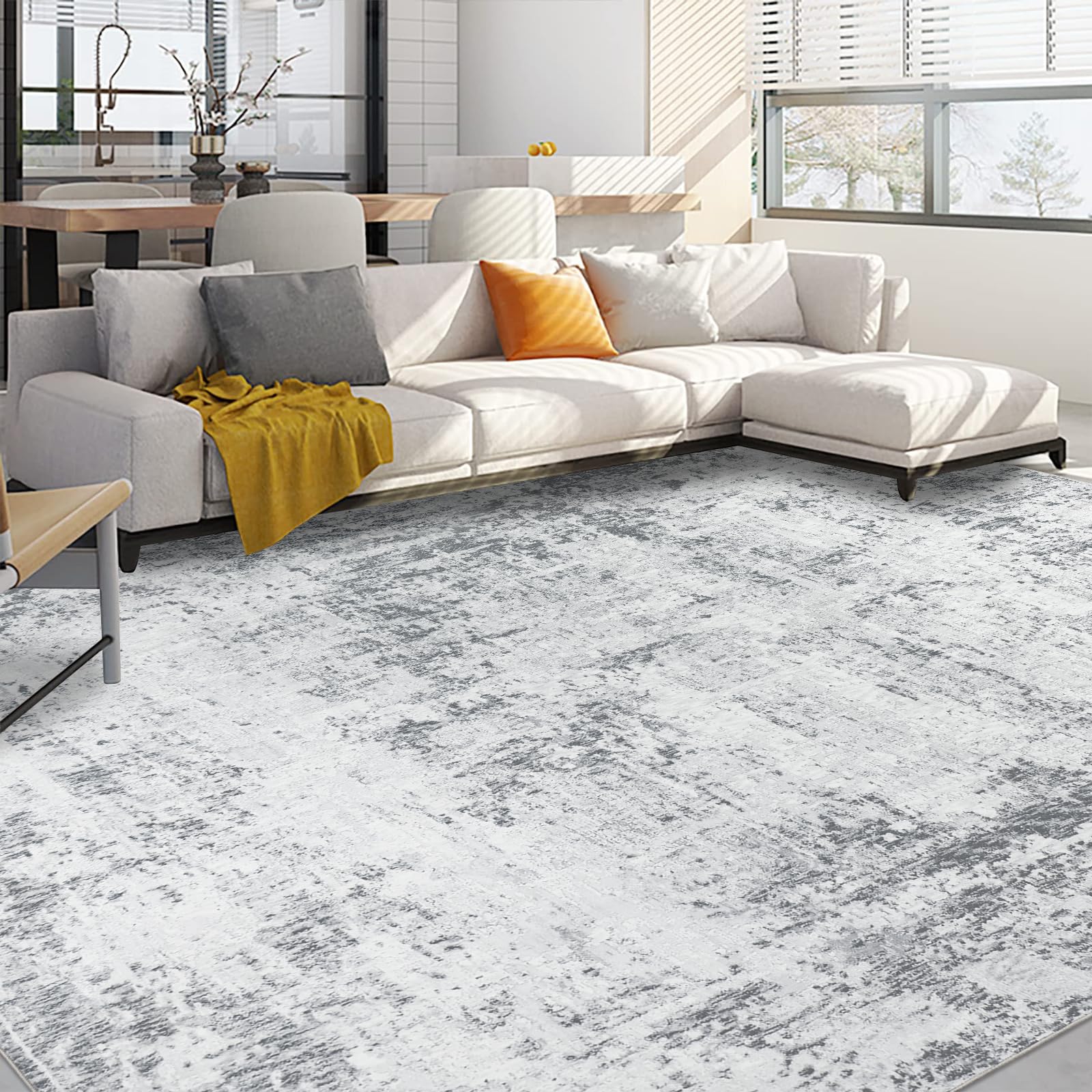 Capslpad 240x340cm Large Modern Abstract Rugs Living Room Non-slip Area Rug Short Pile Faux Wool Bedroom Carpet Lightweight Washable Minimalist Floor Carpet for Living Room Bedroom Office Decor Grey