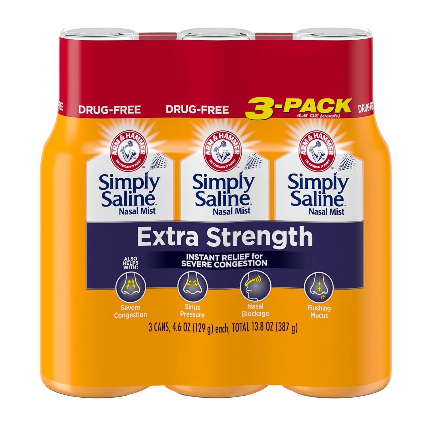 Simply Saline Extra Strength for Severe Congestion Relief Nasal Mist 4 6oz 3-Pack