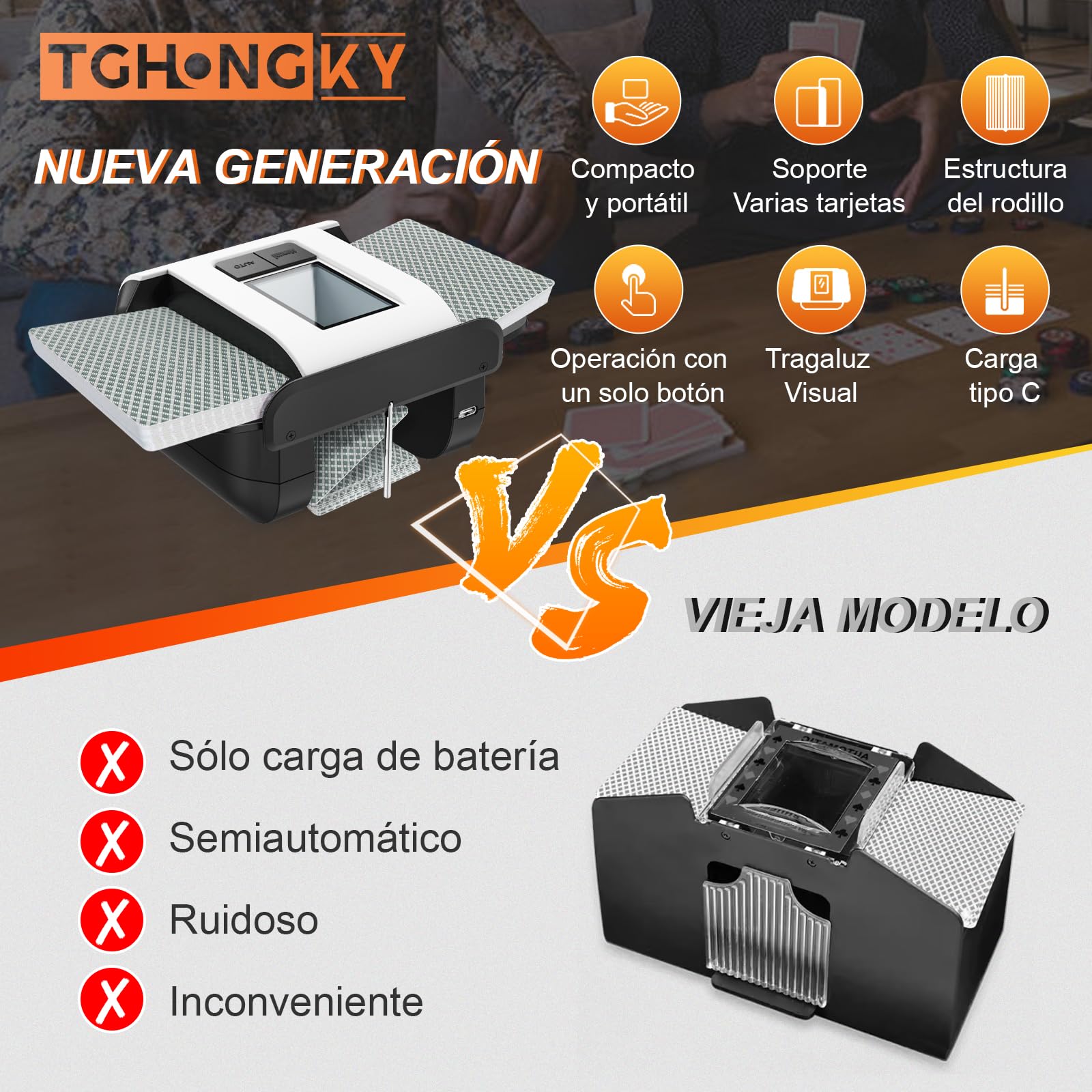 1 a 2 Barajas Barajador de Cartas Automático para UNO Texas Hold 'em Barajador Automático de Cartas Eléctrica para Jugar a Bridge, Blackjack Juegos De Cartas para Viajes y Fiestas Familiares