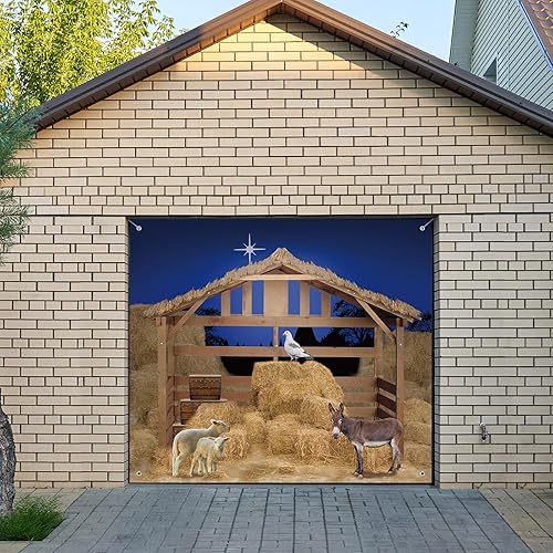 Vista 21 de Preboun Pancarta de Navidad para puerta de garaje, decoración de fiesta de invierno (8 x 16 pies)