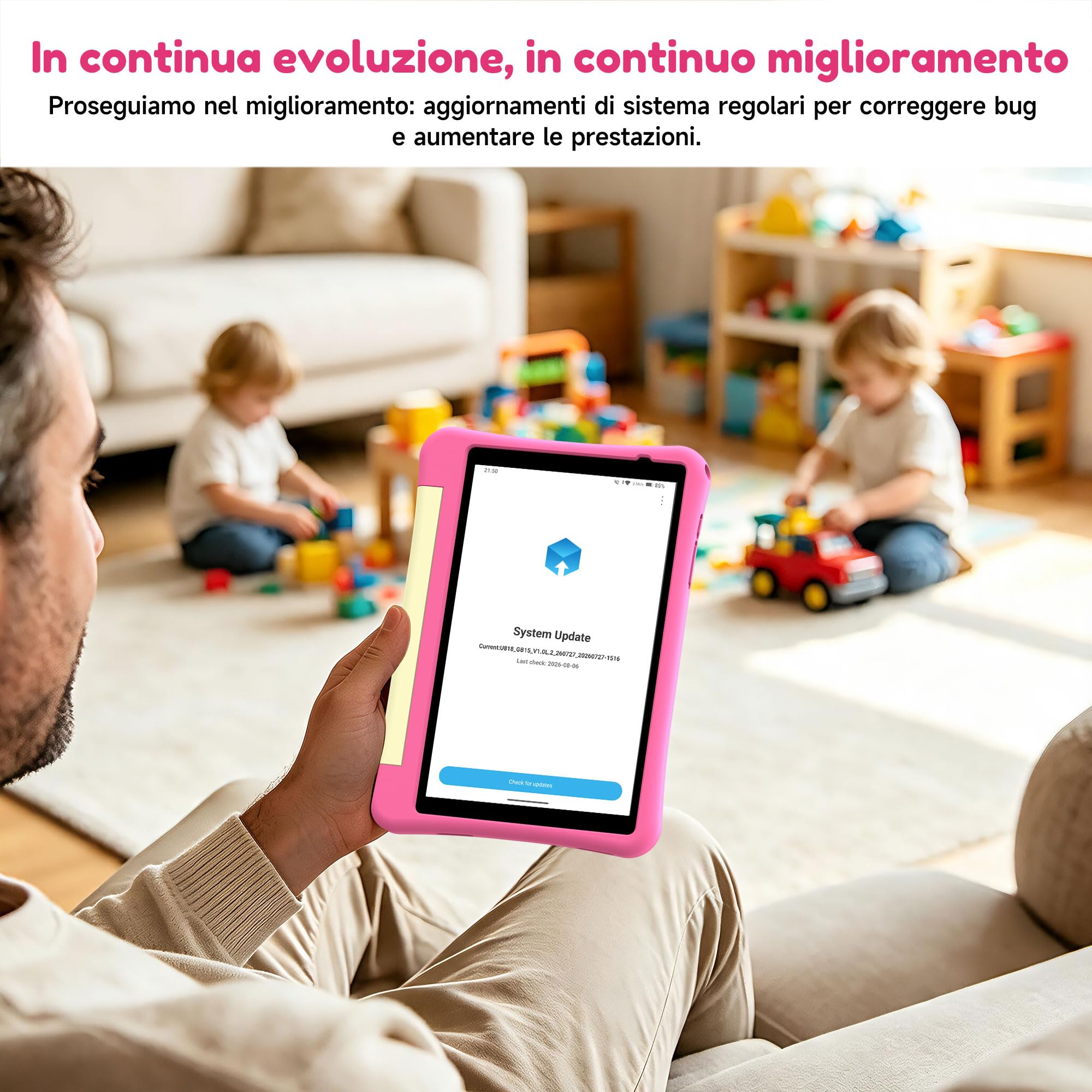 ALLDOCUBE Kido Tablet Per Bambini 8 Pollici, Android 15 Go, 32GB ROM, Rosa | Controllo Parentale, iWaWa preinstallato, 512GB TF, Unisoc T310, 5000mAh, 2 Altoparlanti, Jack 3,5mm, Cover Anticaduta