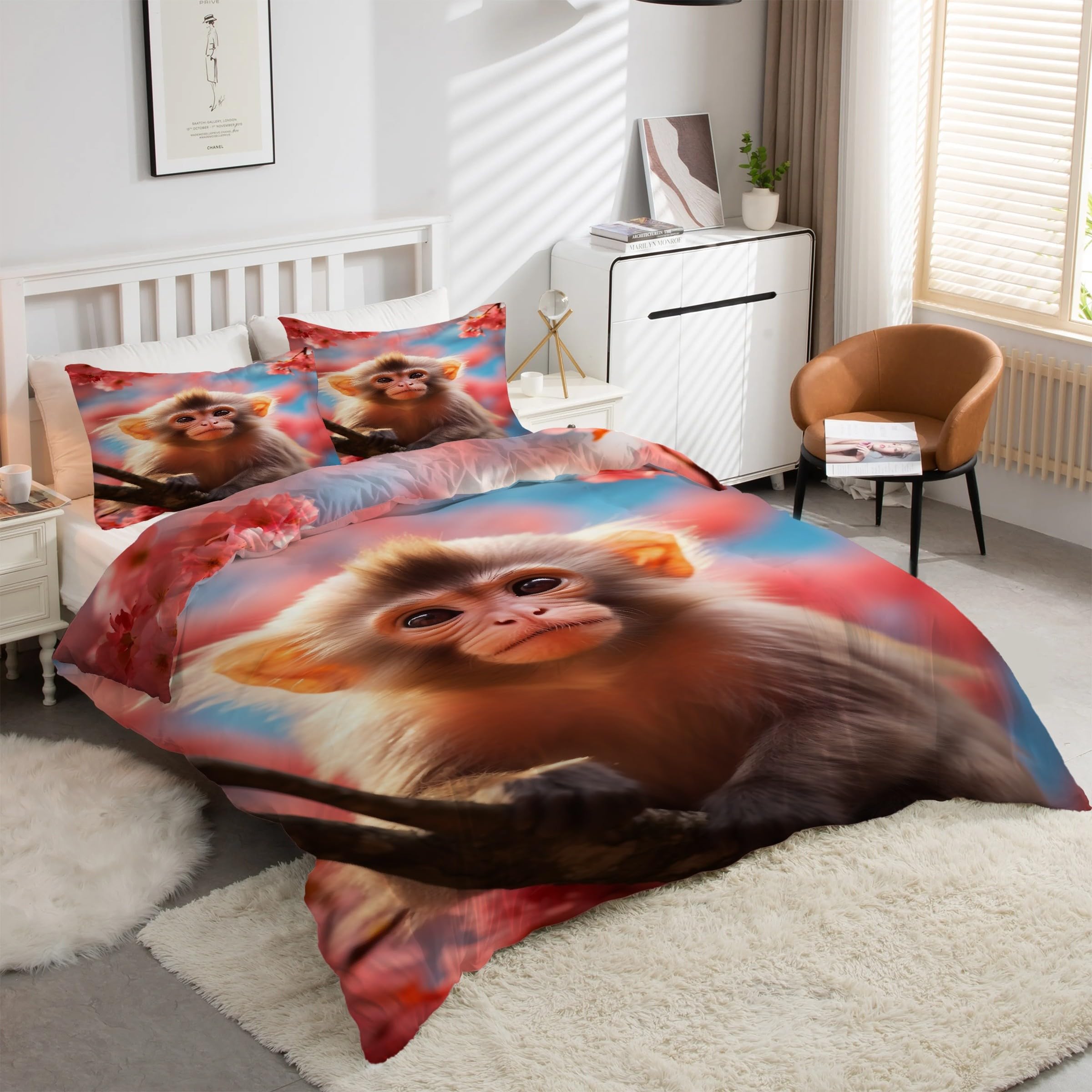 Housse de couette 220x240 singe macaque finitions zippées