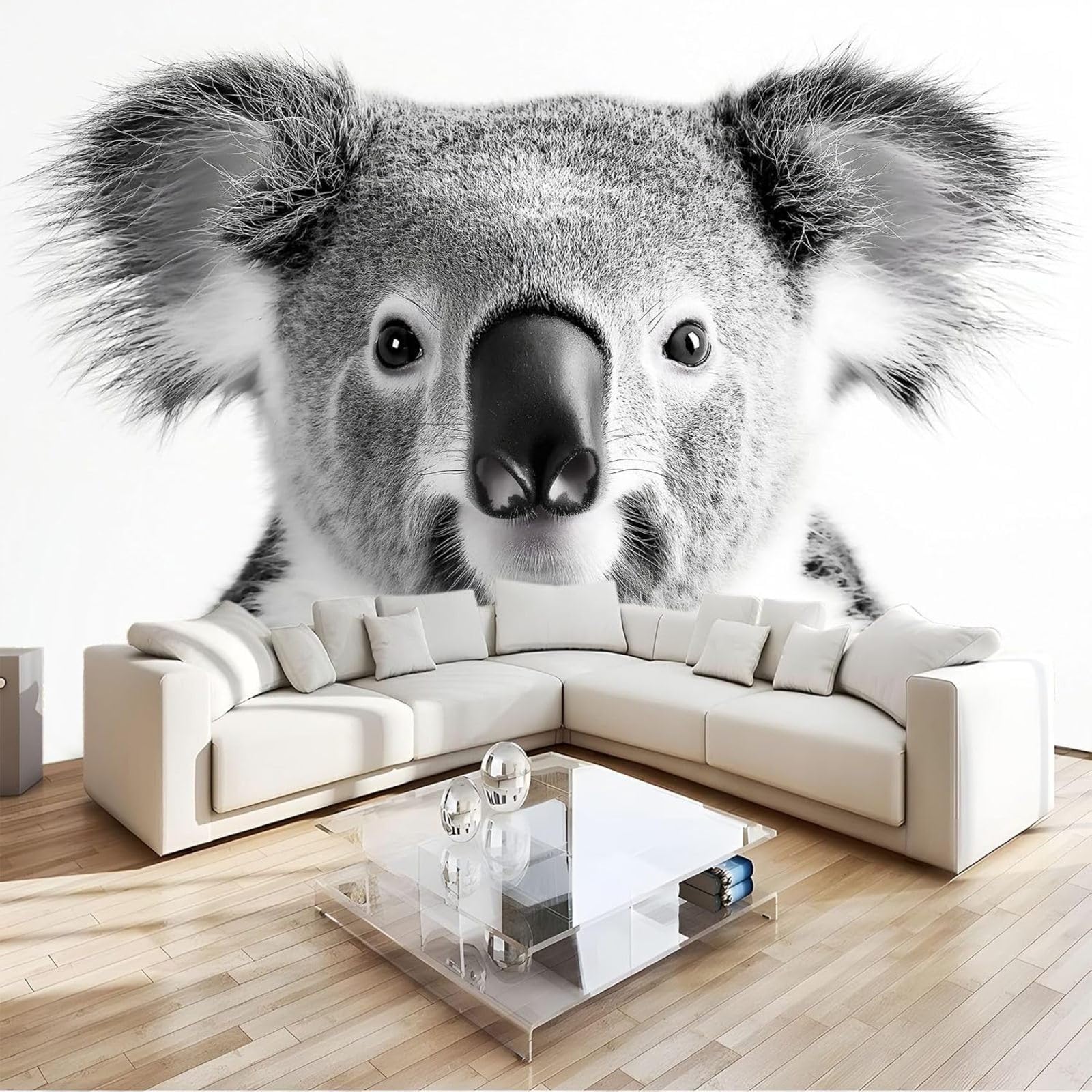 hgjdjhnf Animal Photo Wallpaper Cute Koala Wallpaper Wall Mural Wall Decor Design Patterned Wallpaper Wall Decoration Living Room Bedroom Office Hallway, Grey, 200cm x 140cm