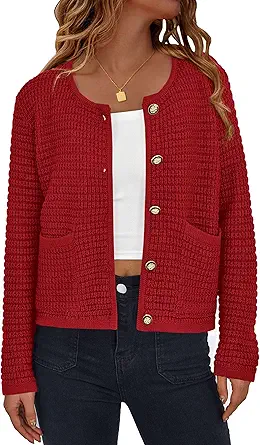 PRETTYGARDEN Women Knit Cardigan Sweaters Fall Fashion Long Sleeve Open Front Button Down Trendy Casual Jacket Winter Clothes