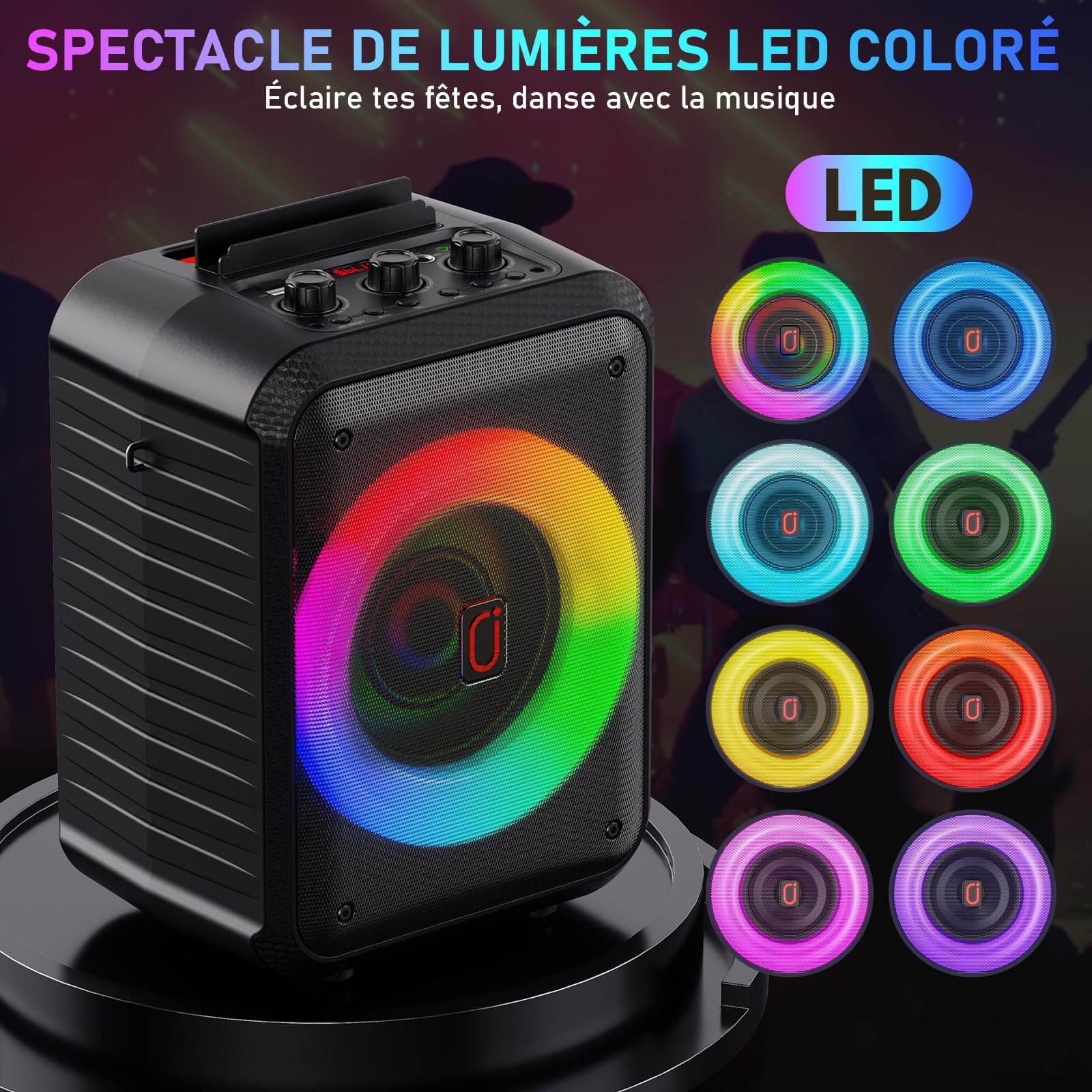 HWWR Karaoke Adulte, 120W Enceinte Karaoke 2 Micro sans Fil, Haut-Parleur Bluetooth Portable, Système de Sonorisation Professionnel avec Lumières LED pour Fête à Domicile, Support TF/USB/AUX/TWS