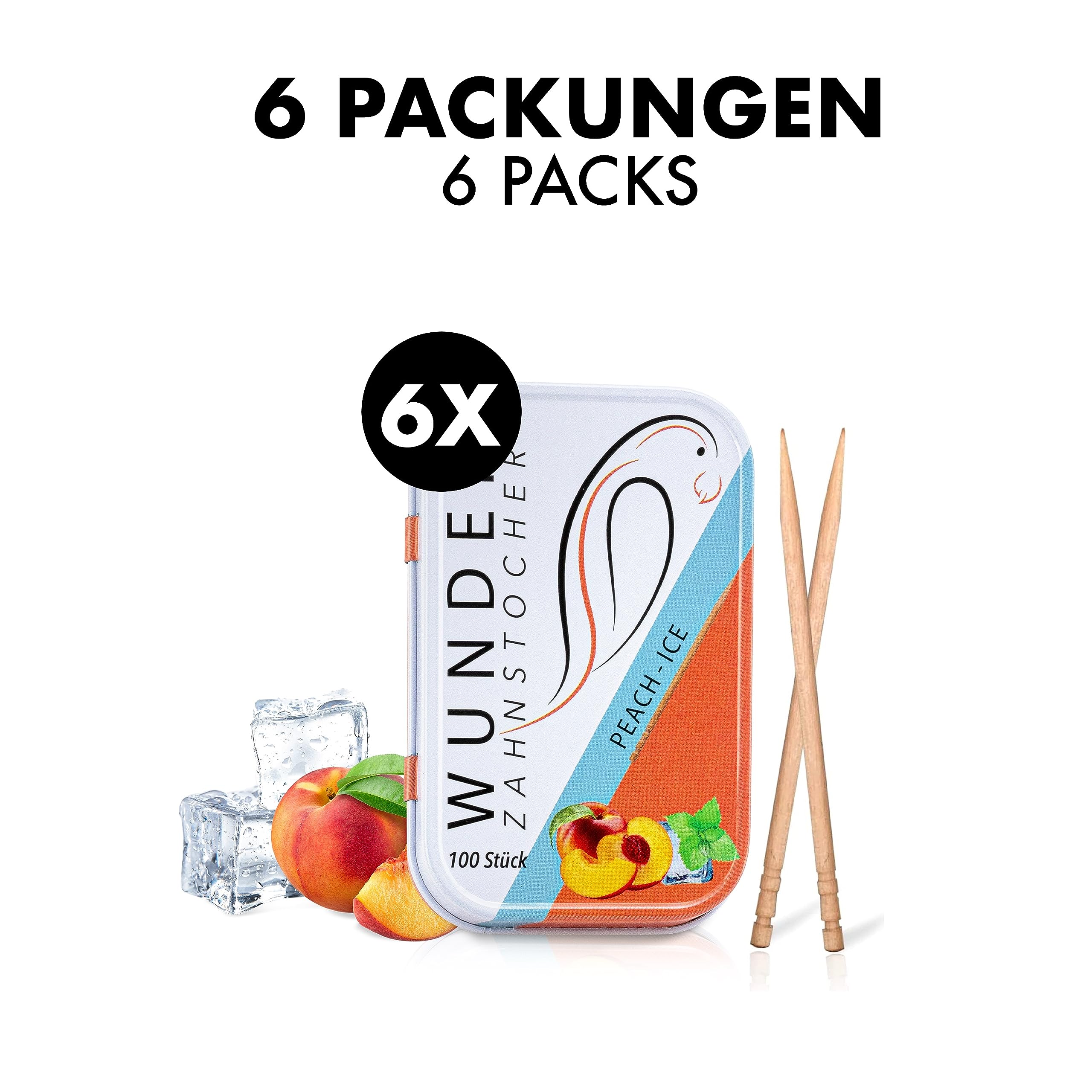 Wunder wykałaczki (6 sztuk) - wykałaczki ze smakiem - świeży oddech - higiena jamy ustnej - Tasty Toothpicks (brzoskwinia/lód)