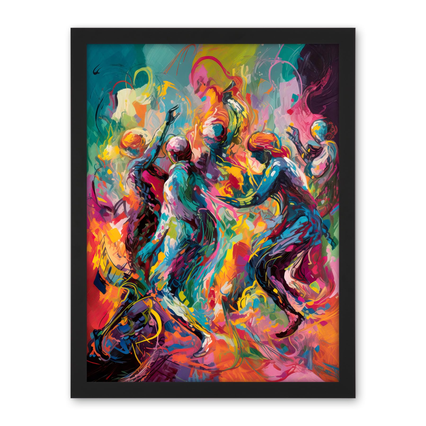 Artery8 Abstract Figures Vibrant Dance Expression Artwork Framed Wall Art Print 18X24 Inch