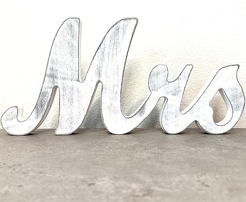 Miniatura 5 de Letrero de madera con texto en inglés "Mr & Mrs" para decoración de boda para mesa de recepción de novios. Letras de madera para centros de mesa de