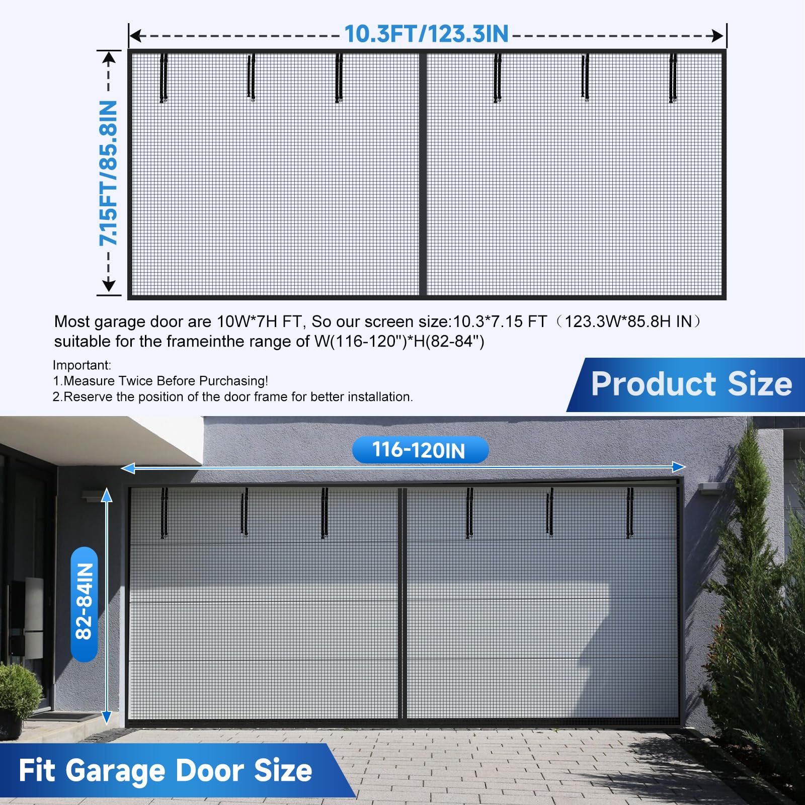 Buy Q-Hillstar Garage Door Screen For 2 Car Grage Net Screen 16x7Ft Heavy Duty Mesh Screen For Garage Self Sealing Door Mesh Curtain Retractable Fiberglass Net Black - View #13