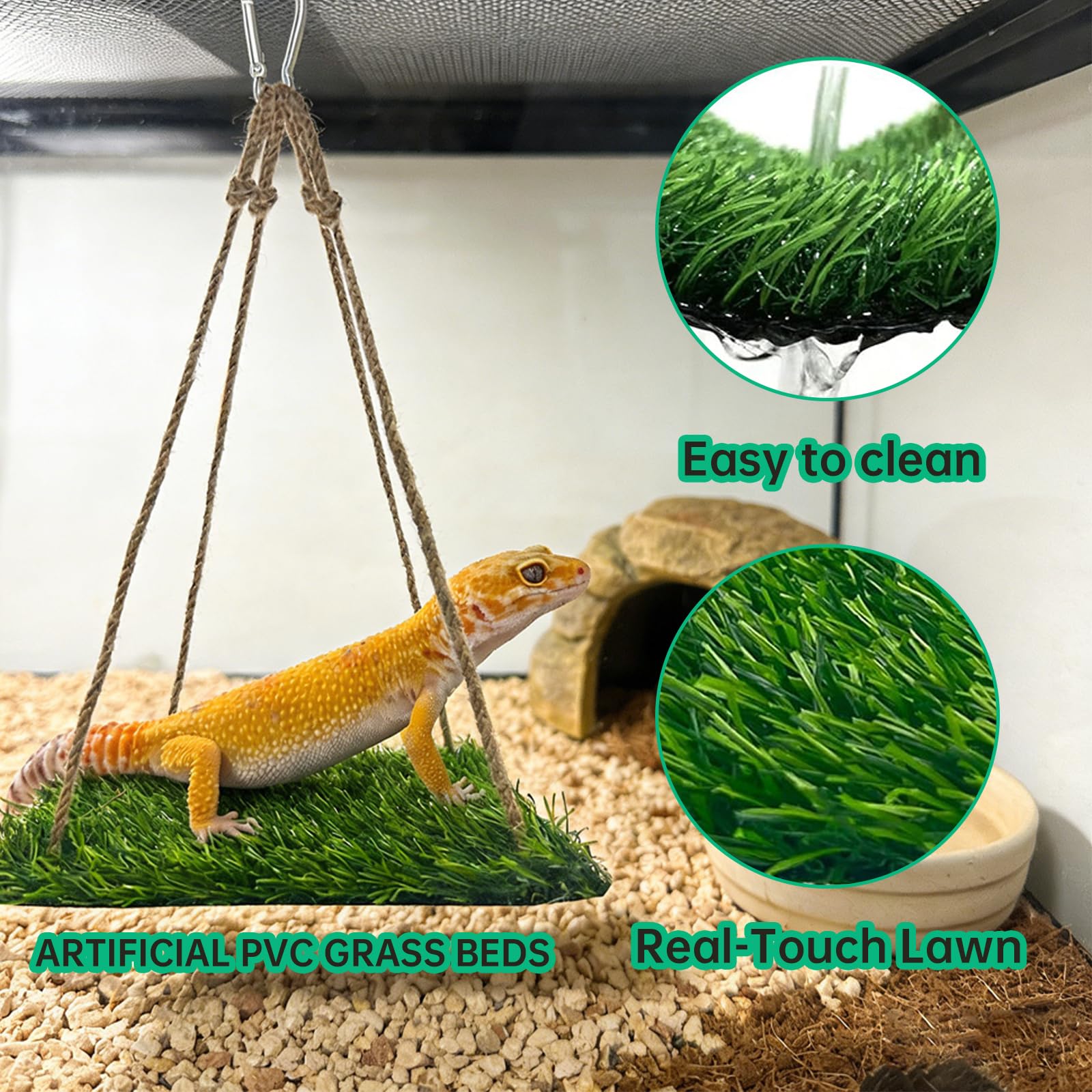 4-en-1 Plantes Suspendues et Hamac pour Reptiles – Ensemble de Décoration de Terrarium pour Reptiles avec Lianes Flexibles & Ventouses – Idéal pour Lézard, Caméléon, Gecko, Tortue (Vert)