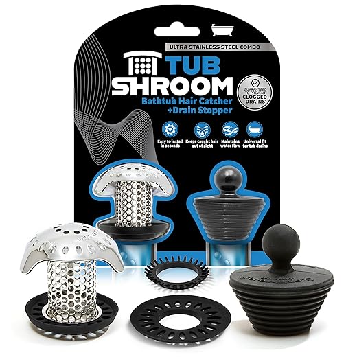 TubShroom Ultra Revolutionary Bath Tub Drain Protector Hair Catcher/Strainer/Snare, Stainless Steel, Stainless Combo