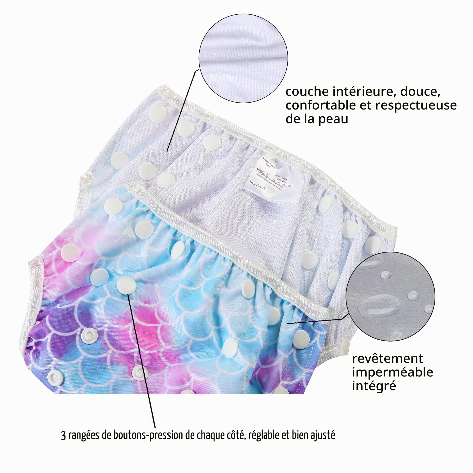 Couches de Bain Réutilisables Bébé Fille Réglable Bébé Couches Lavables Imperméables Lavables Taille Unique Maillots de Bain Ensemble Mignon Piscine Maillots de Bain pour 0-3 Ans