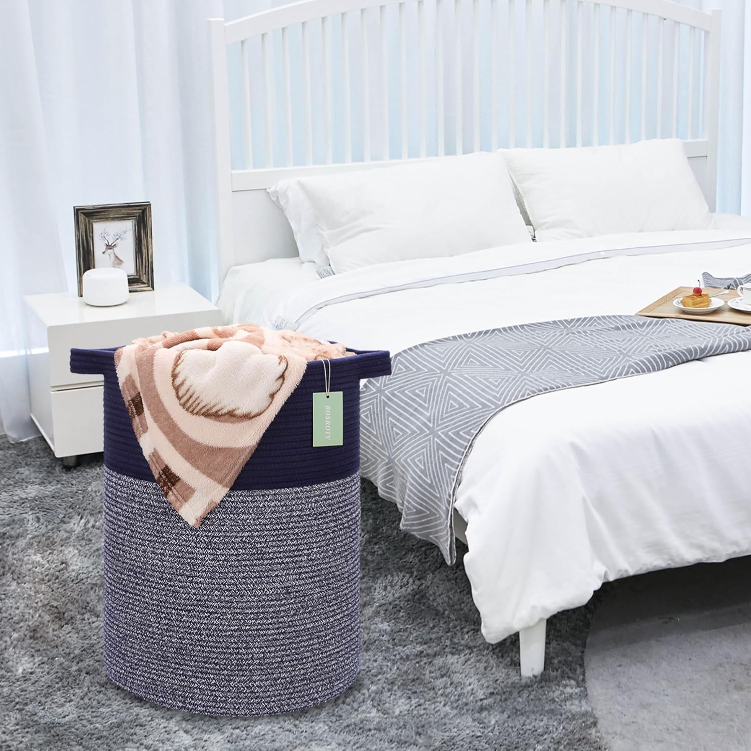 Tall Laundry Basket 72L and Extra Large Blanket Basket 87L, Large Cotton Rope Laundry Basket Hamper, Woven Storage Basket for Living Room Bedroom, Baby Nursery Hamper Bin, Toys Basket