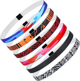 Blooms Sports Headband Mens Children,6 Pack Slim Summer Hair Band Women's Antisd Silicone Sweatband Elastic Headband for Football, Running, Yoga, Tennis