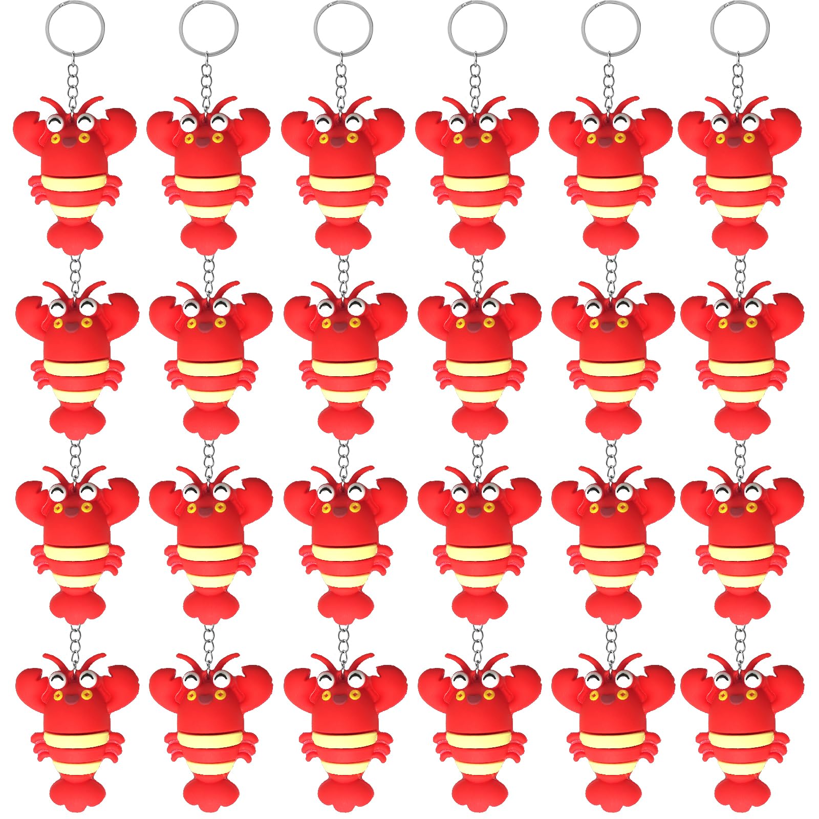 Becfupo 24 Pcs Rubber Lobster Keychains Bulk, Cute Crawfish Keychains Hanging Ornaments For Keys, Backpack, Classroom Gifts, Crawfish Boil Party