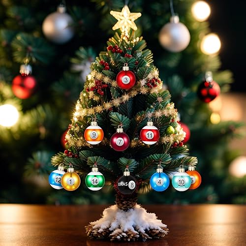 Miniatura 4 de Soulchen 15 Piezas Adornos de Bolas de Billar Navideñas 1.57" Bolas de Billar de Plástico Pequeñas Decoración de Árbol de Navidad a Granel Colección