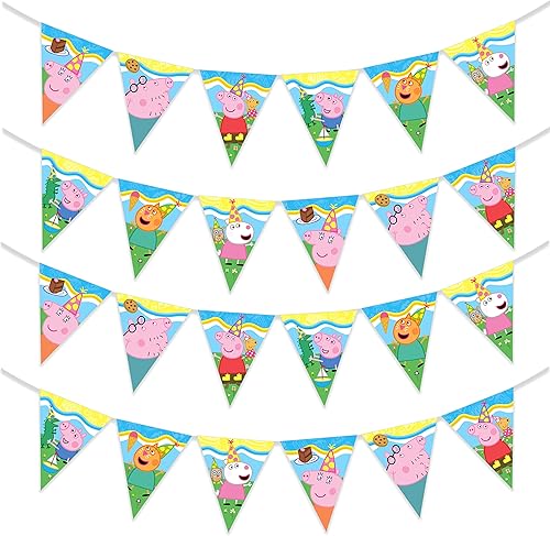 Treasures Gifted Paquete de 2 banderines de cumpleaños con licencia oficial de Peppa Pig Banderines de cumpleaños triangulares Suministros de