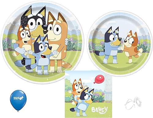 Suministros de fiesta de cumpleaños Bluey  Decoraciones Bluey  Platos Bluey  Servilletas Bluey  Vajilla Bluey - Sirve 8