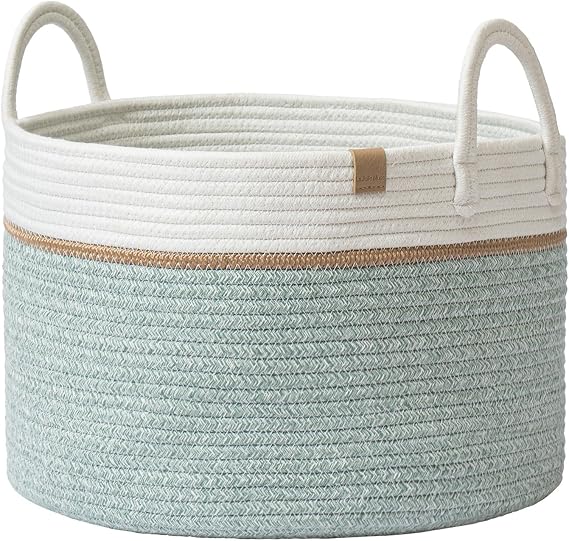 La Jolíe Muse Panier de Rangement Bébé en Corde de Coton Tressé Vert Lierre - 32 L