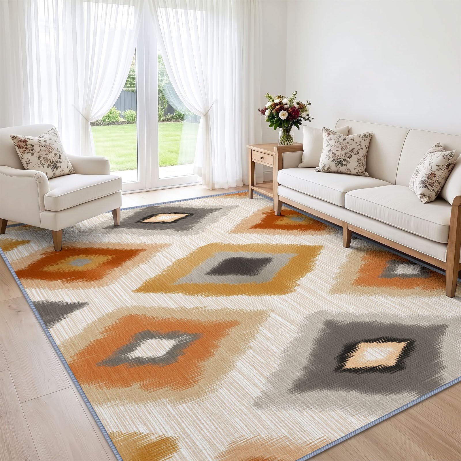 Tappeto bohémien per soggiorno, 80 x 150 cm, motivo astratto, a pelo corto, per camera da letto, cameretta dei bambini, morbido, antiscivolo, per sala da pranzo, ufficio, camera da letto, soggiorno