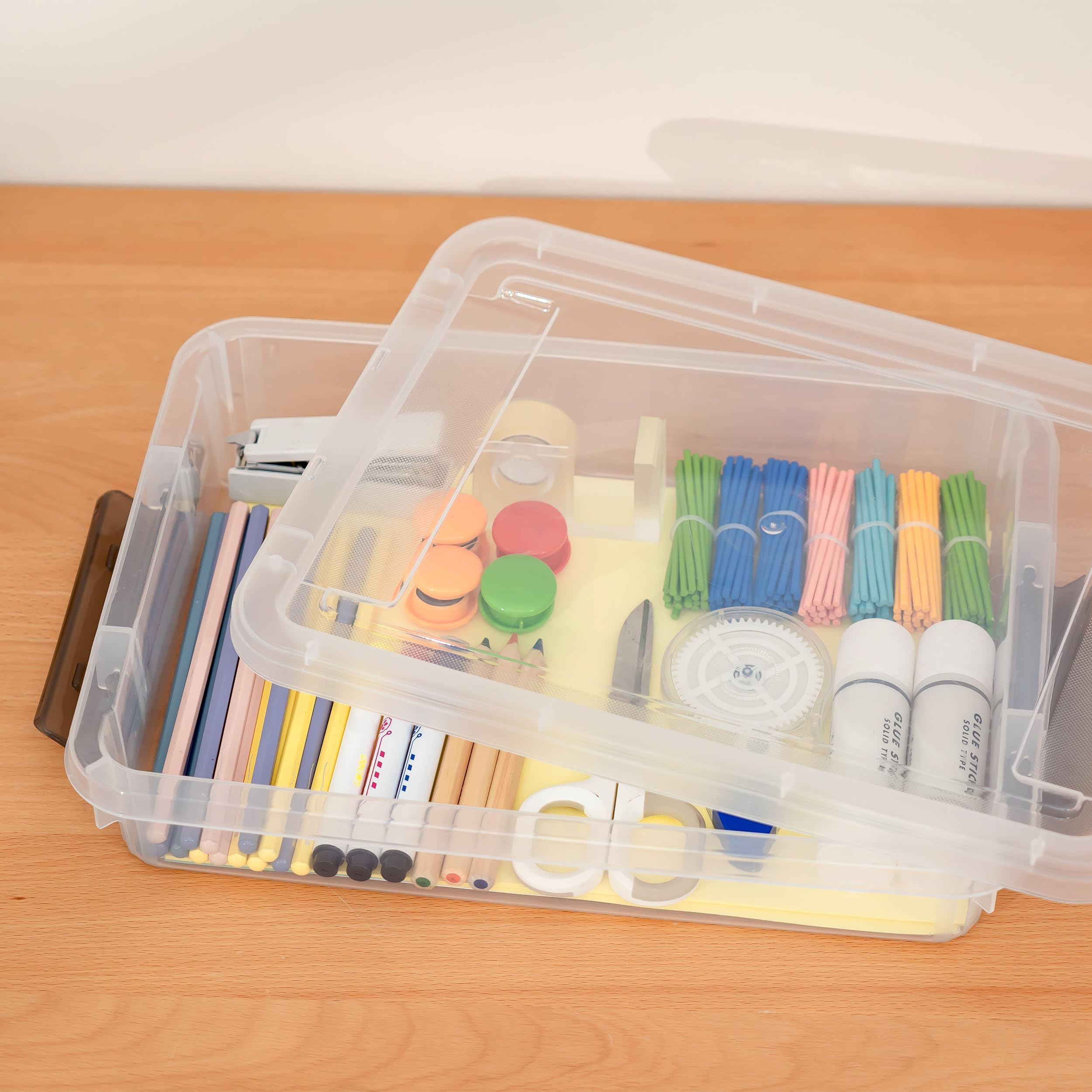 Bienvoun 5PCS Plastic Storage Bins with Lids Portable Project Case Water Resistant Plastic Containers for Organizing Document,A4 Paper,Photo,Letter,Scrapbook