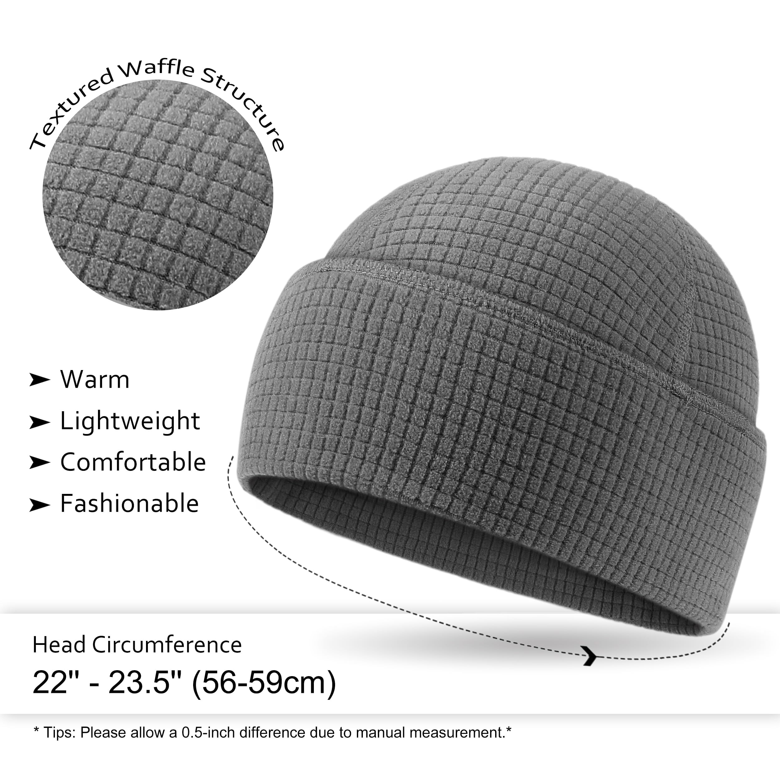 Outdoor Shaping 2 Pack Grid Fleece, Cuffed Beanie Watch cap Waffle, Tactical Army Military Hat Multi-Season, Warm Lightweight Skull cap, all-Weather Outdoor Gear