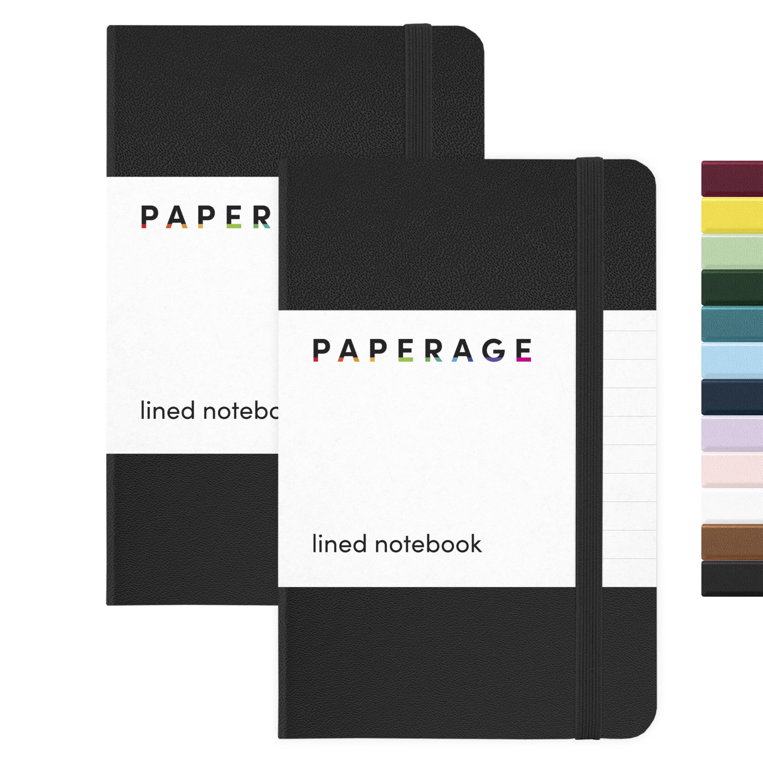 PAPERAGE 2-Pack Pocket Notebook Journal Notepad Small, College Ruled, 3.7 x 5.6, Hard Cover Mini Journal, 100 GSM Thick Paper, Inner Pocket (Black Lined)