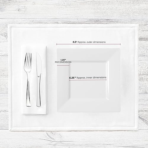 Miniatura 3 de Smarty Had A Party 120 platos desechables de plástico para postre, platos de ensalada blancos cuadrados elegantes, 6.5 pulgadas para aperitivos y