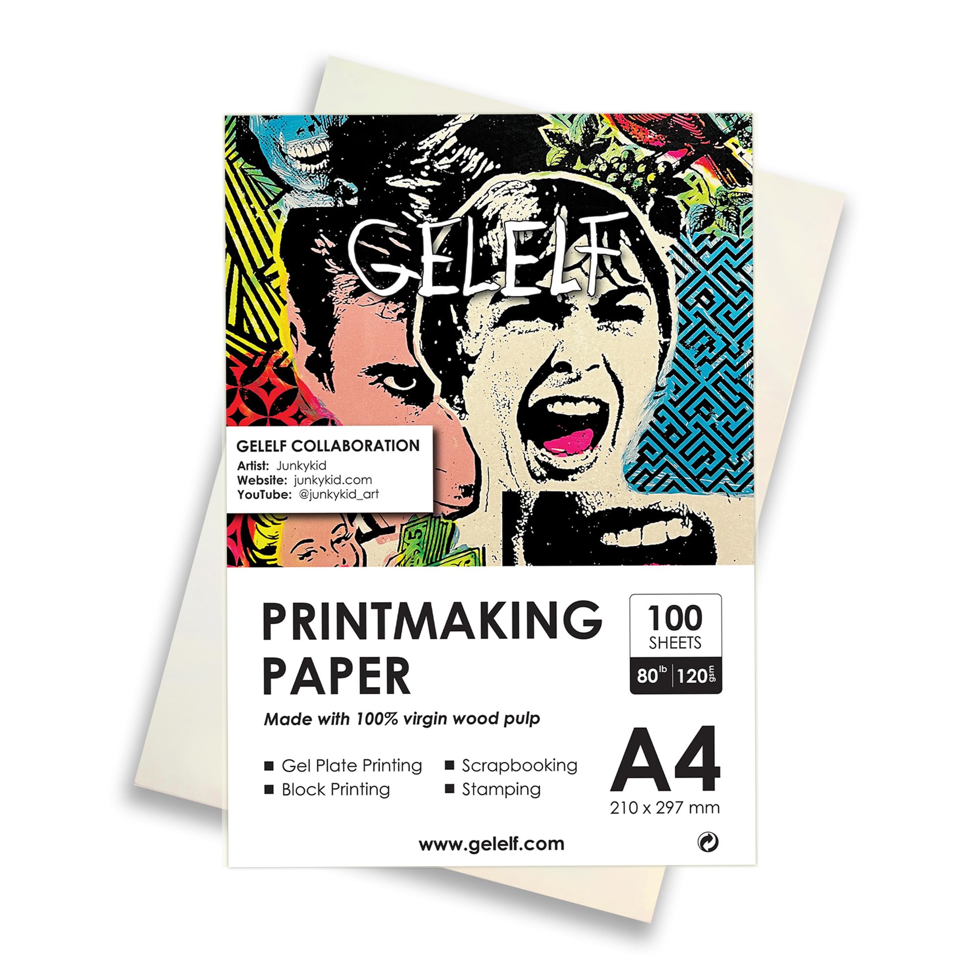 GELELF Printmaking Paper for Practice (80lb / 120gsm), International A4 (210 x 297mm) Gel Plate Printmaking Paper-Printmaking Supplies Paper for Block Printing, Screen Gel Printing, 100 Sheets — image 1
