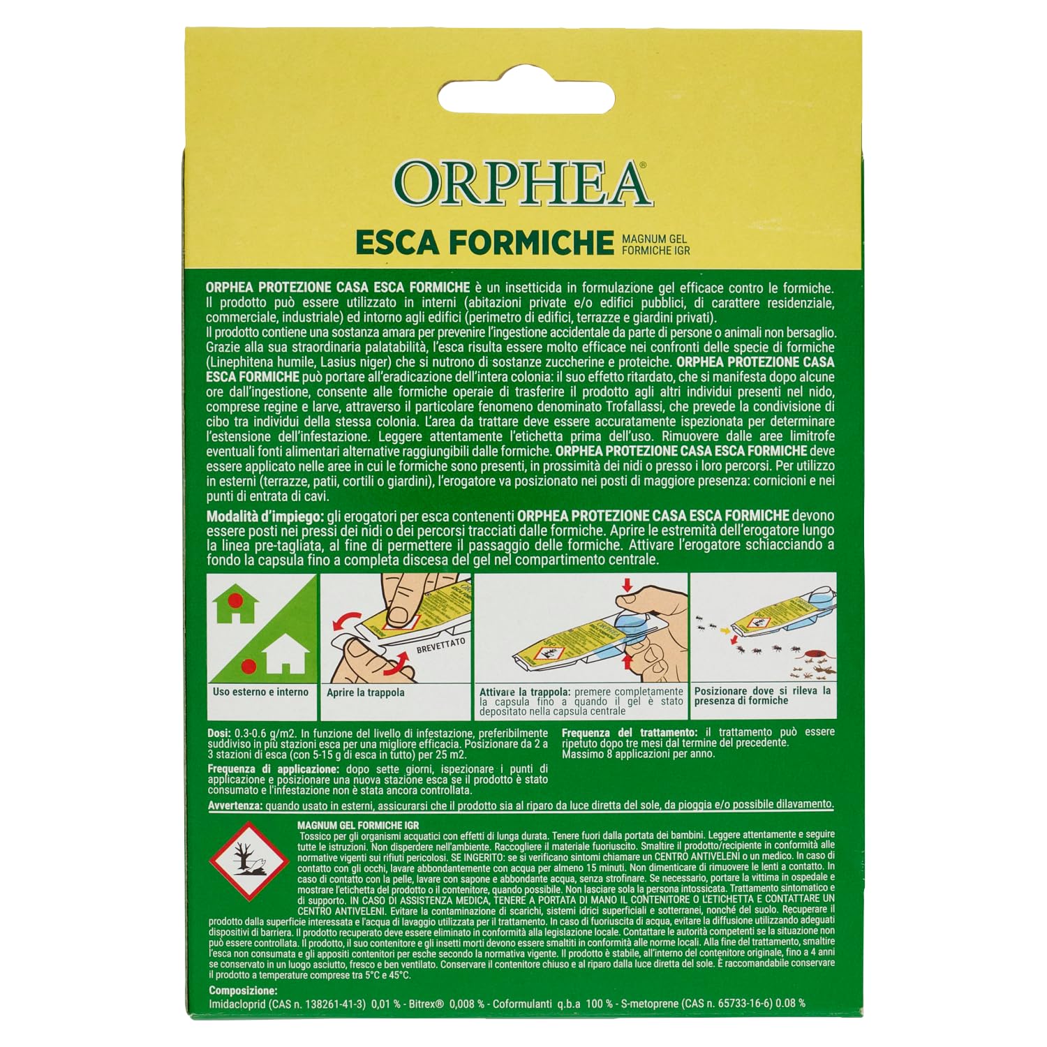 Orphea Esca per Formiche Gel Estirpa Nido Colonia Efficacia 4 Mesi Interni Edifici Terrazzi