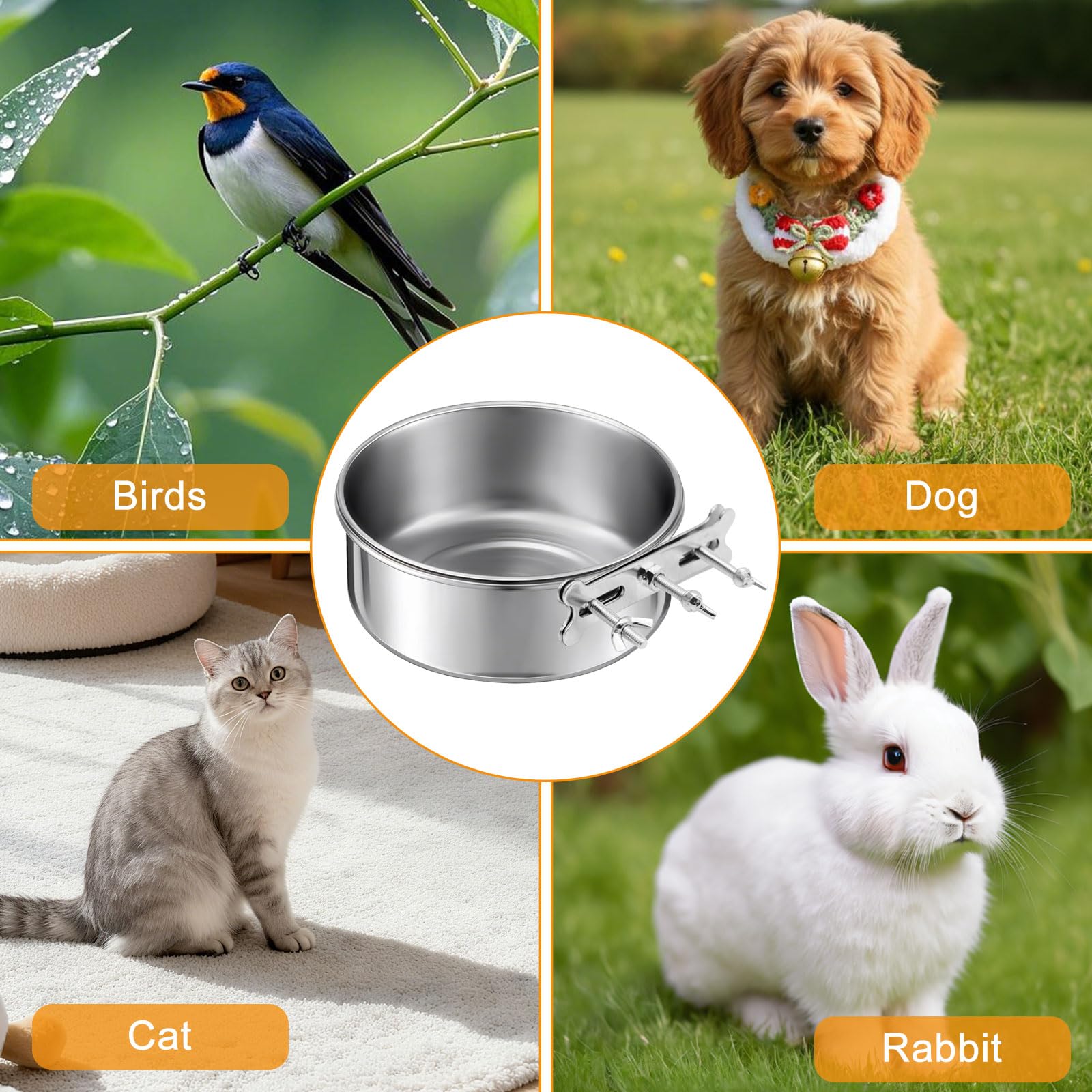 Gamelle à Suspendre pour Chien/Chat, Bol en Acier Inoxydable, Écuelle Anti-Renversement Stable and Durable pour Petits Chiens, Chats et Animaux (Screw Hook)