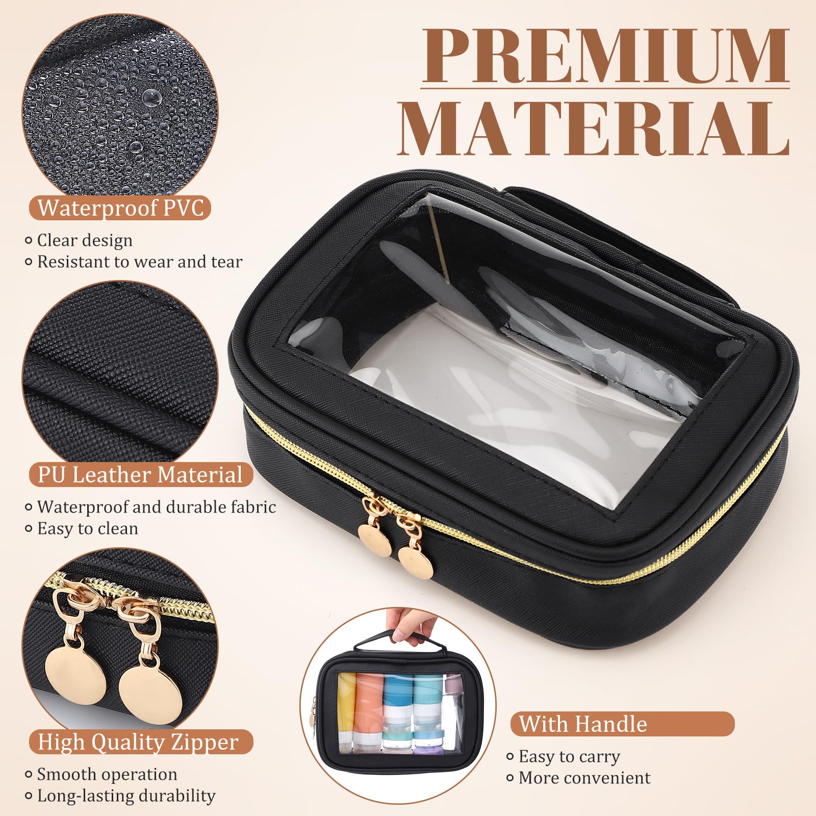 Kigeli 4 trousse trasparenti da viaggio per articoli da toeletta, piccole custodie per cosmetici, impermeabili, portatili, in pelle, con cerniera, organizer per auto, accessori essenziali per donne