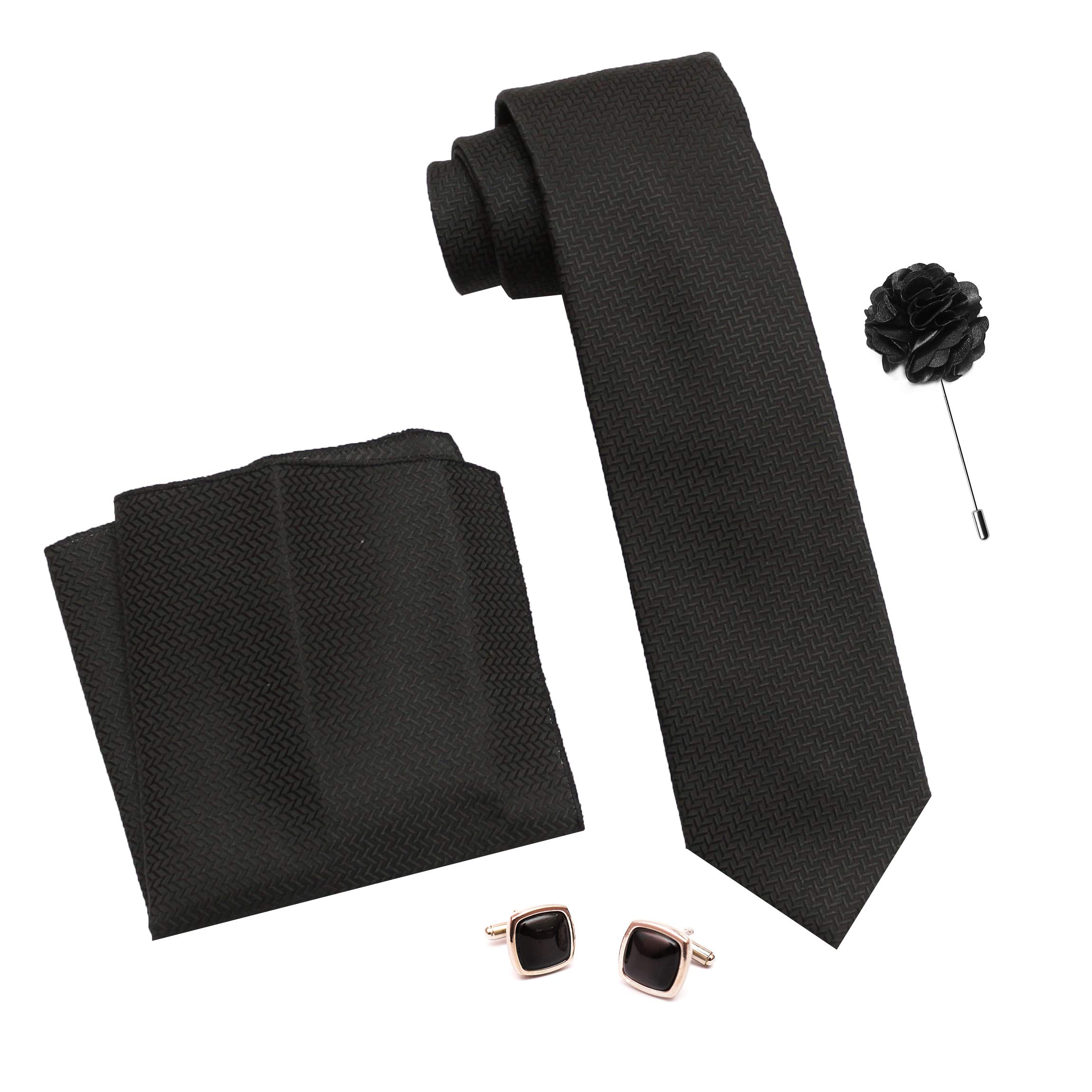 rizoro Mens Plaid Micro Self Silk Necktie Tie Gift Set With Pocket Square, Cufflinks & Brooch Pin Formal Tie With Leatherite Box (SIDIRB, Free Size)-picture-35