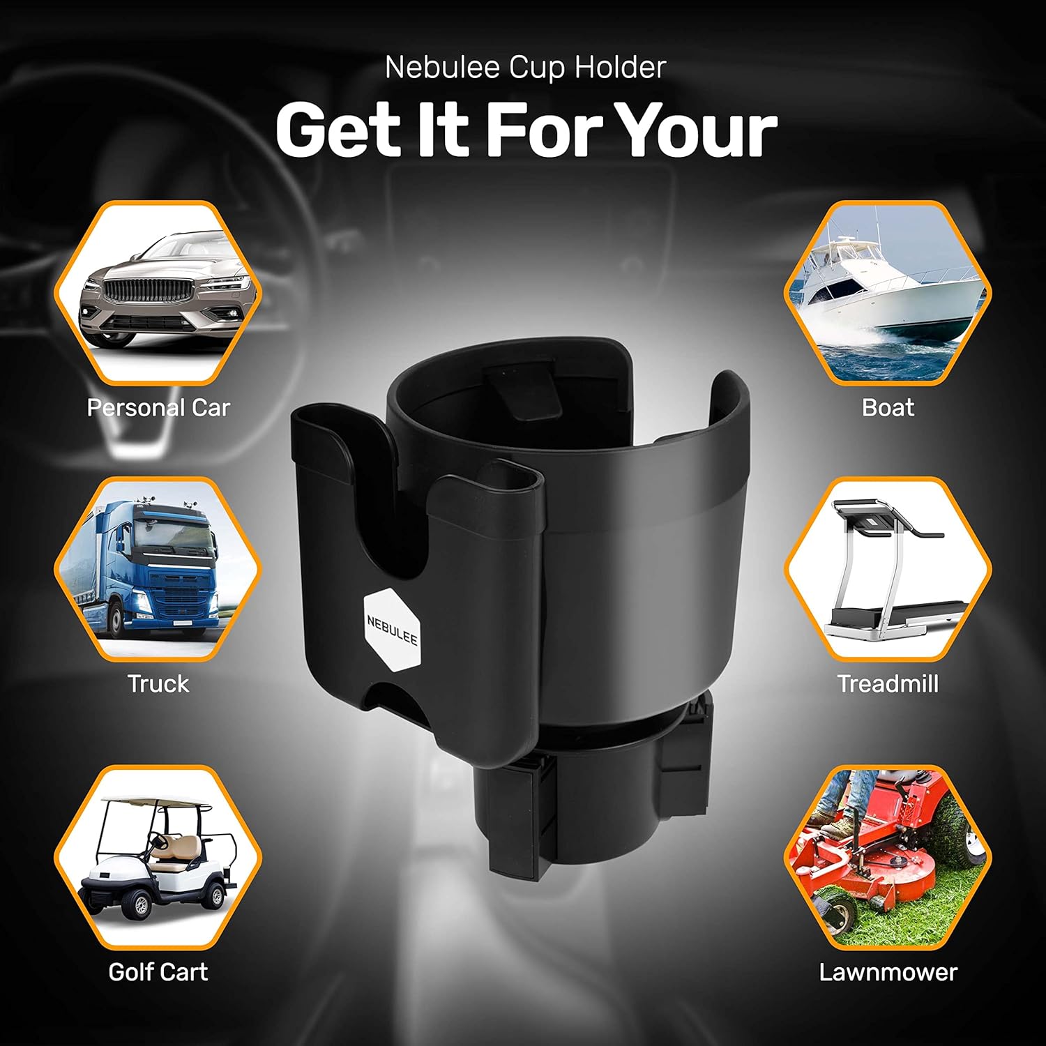 Nebulee Cup and Phone Holder Expander with adjustable base - Fits Mugs, Drinks, Big Bottles (12-40 oz) and Phones – All Purpose Car Cup Holder : Automotive