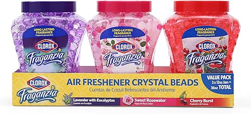 Miniatura 1 de Clorox - Aromatizante en perlas de cristal Fraganzia, de gel para hogar, baño, armario u oficina, refrescan ambientes, Dulce Agua de Rosas, Lavanda