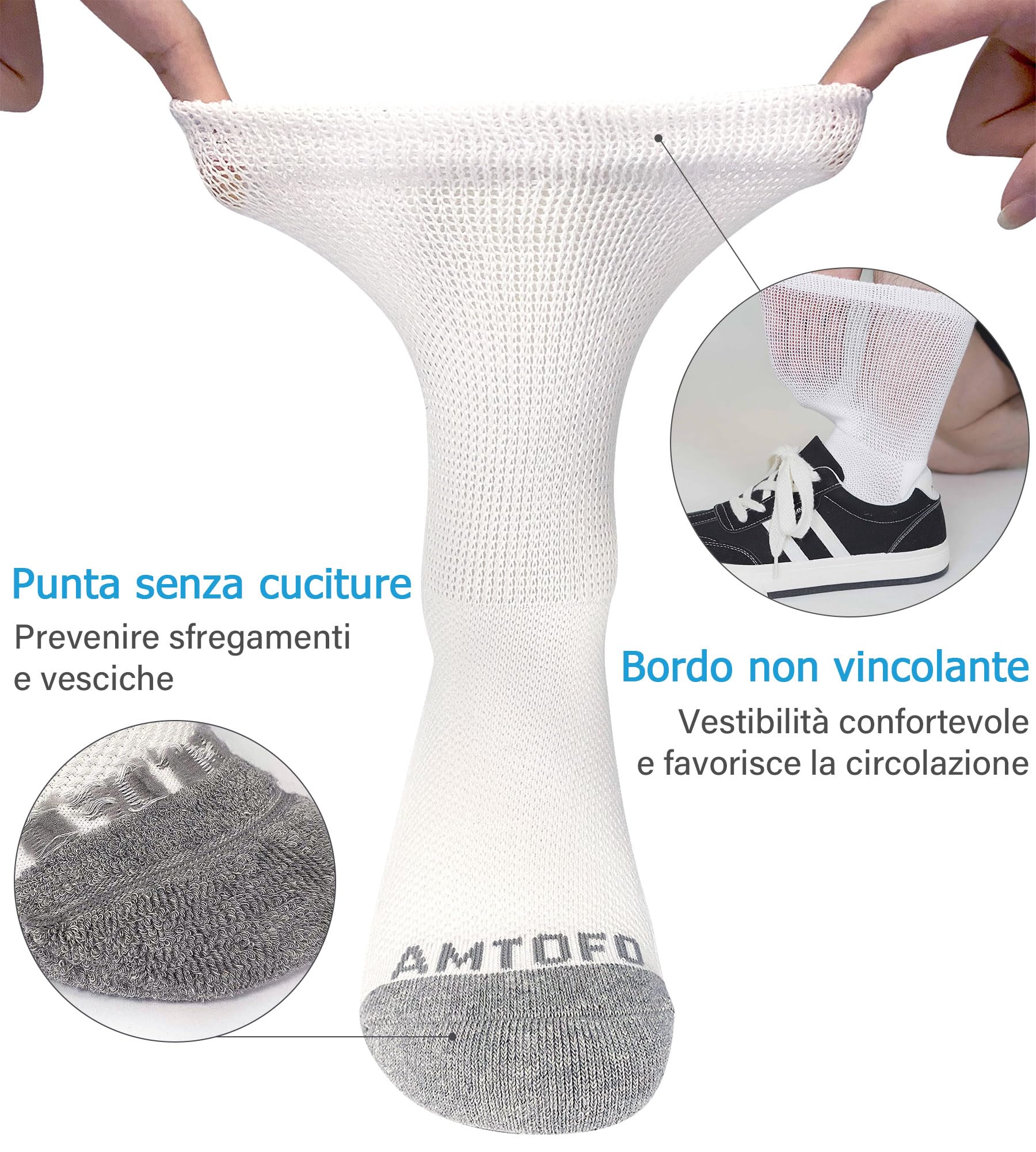 ZFSOCK Calze Uomo Senza Elastico Diabetici Calzini Senza Cucitura Donna 90% Cotone Extra Larghi Comodi Foderato in Spugna Nero Bianco Grigio 4 Paia