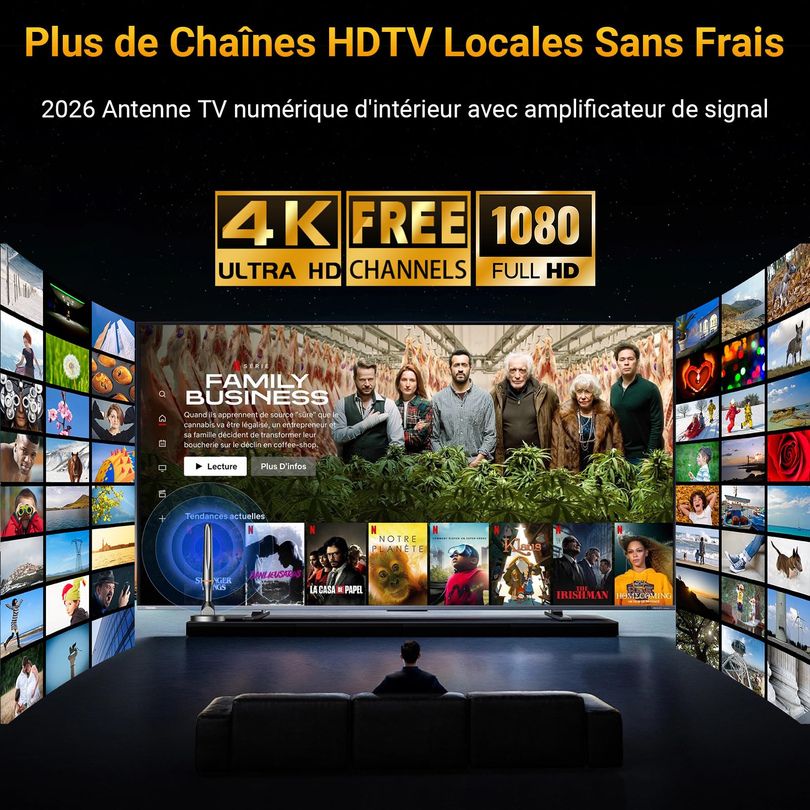Antena de TV Interior Potente TNT 2026, Antena HDTV Digital con Alcance de Recepción 80 KM con amplificador, Soporta 4K 1080p Todos los televisores antiguos e inteligentes
