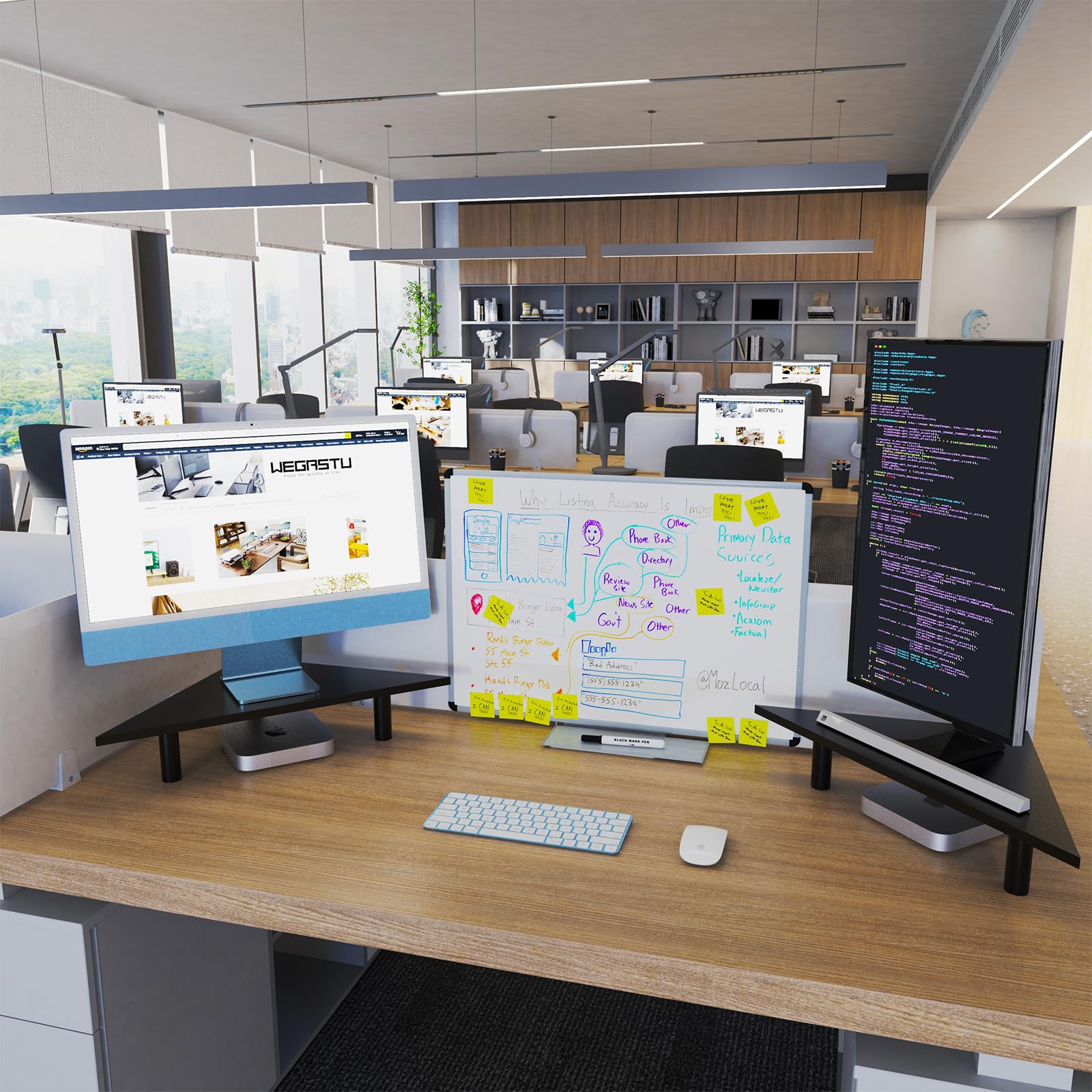 Paquete de 2 elevadores de monitor de esquina, estante de escritorio de madera y acero de altura ajustable de 27 pulgadas, diseño ergonómico que ahorra espacio, soporte de esquina universal
