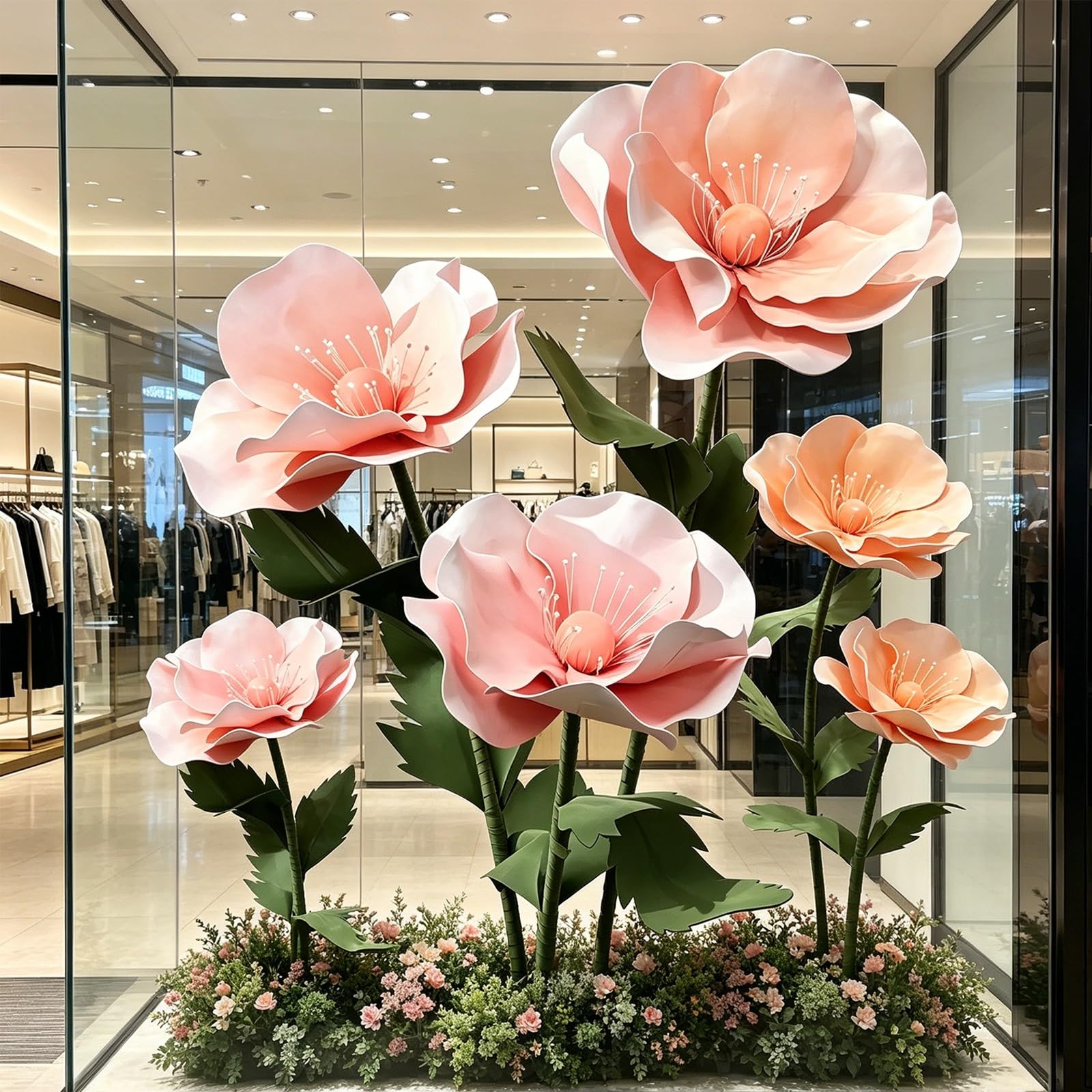 1,6M Riesige Künstliche Blumen zur Dekoration, Großes Eva Mohnblumen Set, Wasserdicht, Metallständer, Biegbare Stiele, für Hochzeiten, Gartenparty, Schaufenster, Fotohintergrund(Pink)