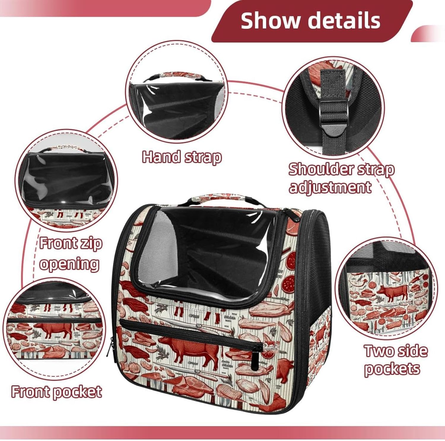 Pork Cow Goose Chicken Duck Rabbit kitch Pet Carrier Airline Approved Pet Carrier Bag Dog Carrier for Small Medium Cats Dogs Puppies Kitten