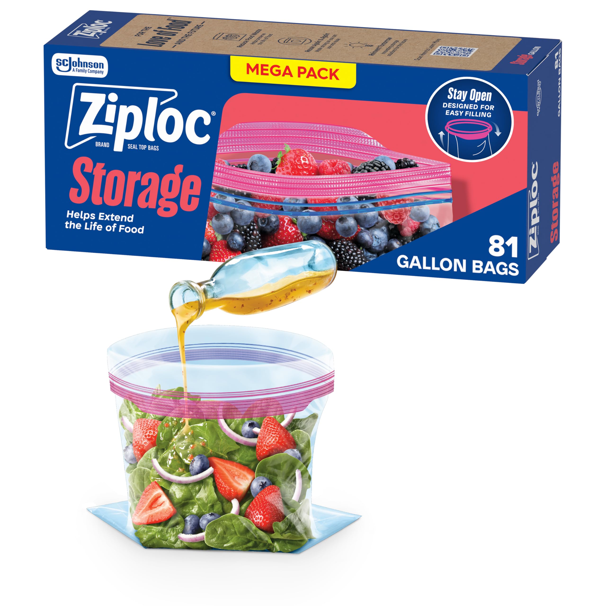 Photo 1 of Ziploc Gallon Food Storage Bags, Stand-Up Bottom, Easy to Fill, 81 Count