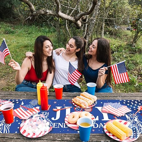 Miniatura 4 de Camino de mesa para decoración del 4 de julio, 71 x 15.8 pulgadas, camino de mesa patriótico de lino para el 4 de julio, Día de la Independencia,